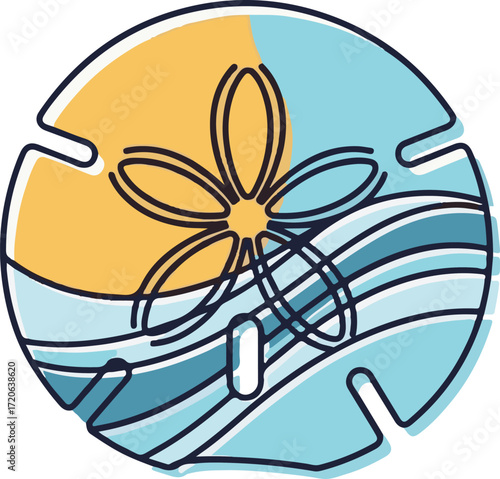 Artistic Sand Dollar with Beach Scene Graphic