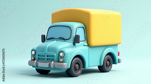 3D Clay Style Delivery Truck with Clean Background
