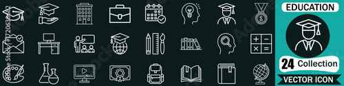 Education and Learning thin line icons set. Education, School, Learning editable stroke icons. Vector illustration