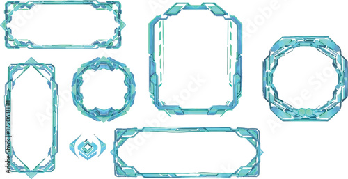 These are **futuristic digital frame designs** with a glowing **cyan/blue neon style