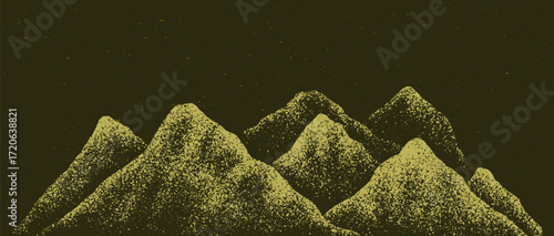 Grain stippled texture mountain range. Spray Painted mountain landscape on vintage style. use for print art, poster, cover, banner