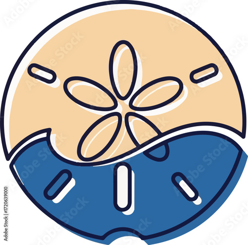 Sand Dollar Icon with Ocean Wave Design