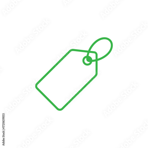 Green price tag outline icon with string on white background for sale signage