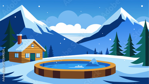 After a hard days work unwinding in the hot tub of an alpine chalet surrounded by snow and serenity.. Vector illustration