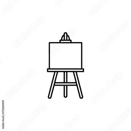 Simple line art illustration of an artist s easel with blank canvas
