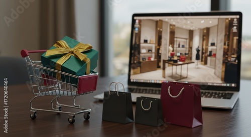 Online shopping experience with digital interior design visualization and purchasing accessories