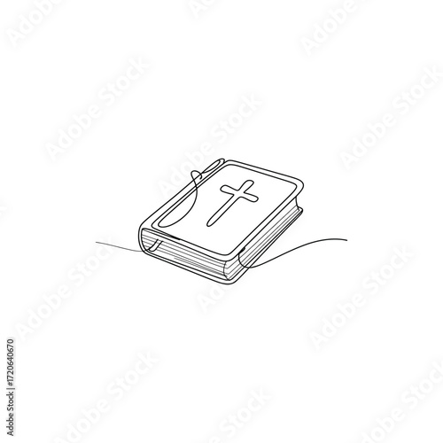Hand drawn sketch of a closed bible with a cross on the cover