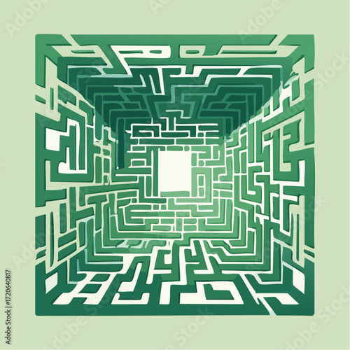 Navigate the intricate green labyrinth: Find your path, solve the puzzle, and discover the solution to complex challenges with this modern, elegant design