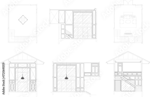 “Digital Drawing of a 2-Storey Residential Hall with Floor Plan and Elevation Interior Design”