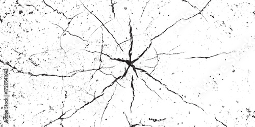 Black and White Radial Cracks Grunge Texture Overlay Background