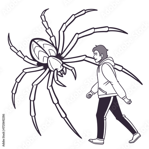 A Giant Spider and a Person Facing a Fearsome Creature