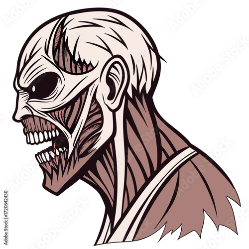 Ferocious Zombie Head in Profile View with Detailed Anatomy