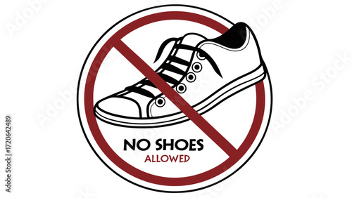 Graphic Symbol of a Shoe with a Red Prohibition Sign and Text