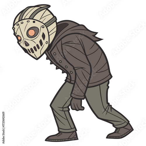 Slouching Figure in Distinctive Bonelike Mask and Jacket