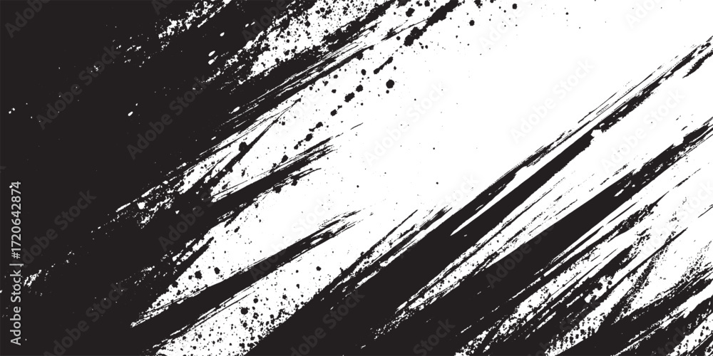 Naklejka premium Abstract Black Ink Brush Strokes and Splatters Grunge Texture Vector Background
