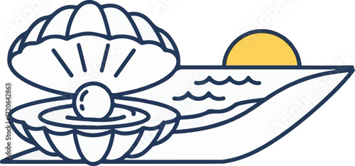 Pearl in Seashell with Ocean Sunset
