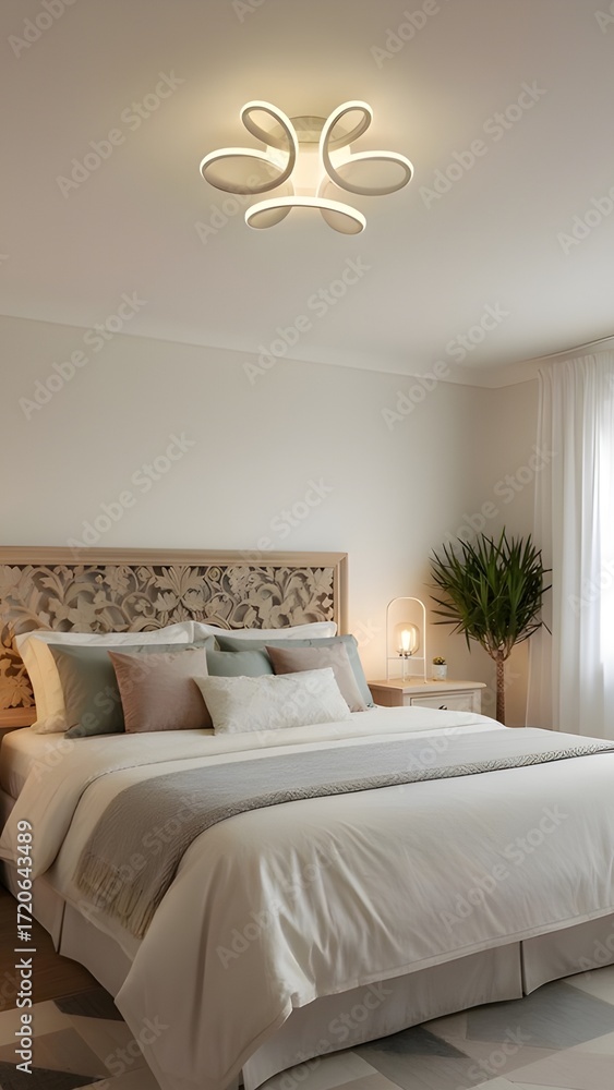 Fototapeta premium Modern and Cozy Bedroom with Elegant Lighting