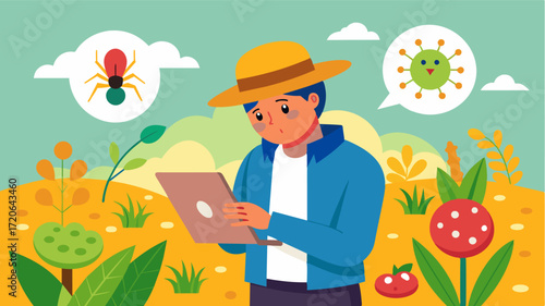 After a pest outbreak a farmer conducts research and identifies resistant crop varieties replaces the affected crops and implements preventative measures such as crop rotations to. Vector illustration
