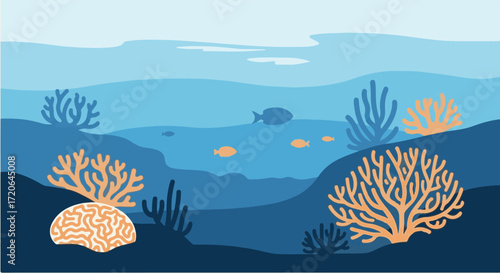 Marine Life Underwater Scene with Coral Reef and Fish