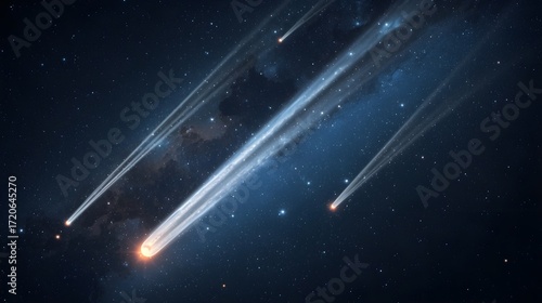 Comets with Glowing Tails in Starry Space
