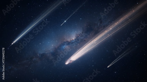Comets with Glowing Tails in Starry Space