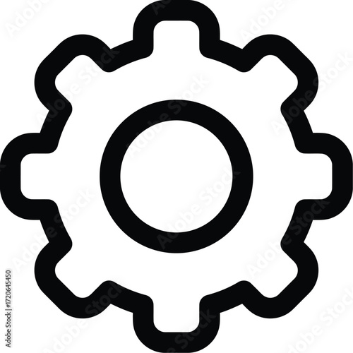 Gear Icon: A simple and clean gear icon, representing settings and configuration, perfect for use in interface and design.