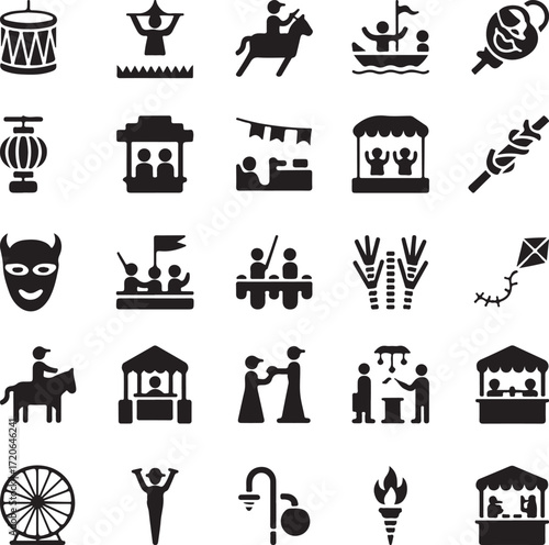 Collection of silhouette icons for festivals and fairs