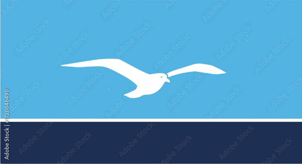 Obraz premium Seagull flying across blue sky and ocean