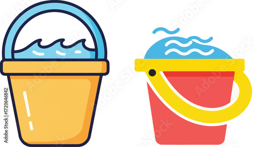 Two Colorful Buckets Filled with Water Illustration