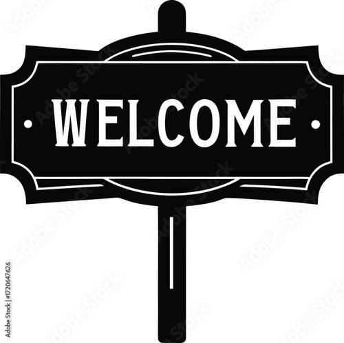 Welcome Sign Board Silhouette Vector Art Illustration