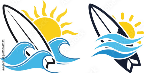 Surfboards with Sun and Waves Illustration