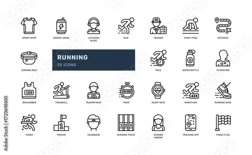 Outline running icons for sport tracker and exercise routine