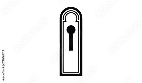 Simple black and white illustration of a vintage keyhole and door knob