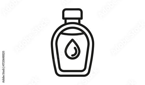Simple line art icon of a bottle with a droplet inside