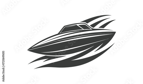Sleek speedboat icon with dynamic motion streaks