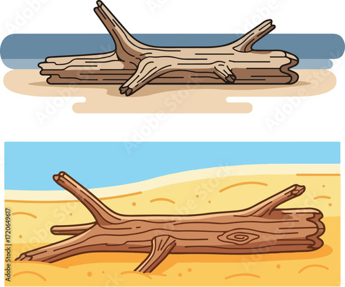 Cartoon driftwood on sand illustration