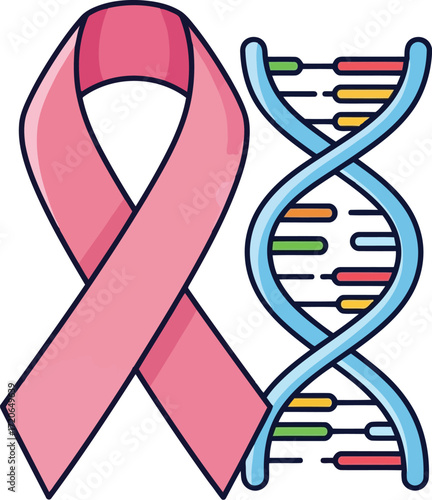 Pink ribbon dna helix symbol for breast cancer genetics and awareness research illustration vector