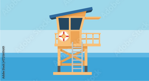 Lifeguard Tower Overlooking Ocean Scene