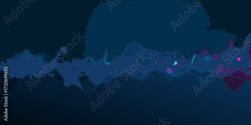 Abstract flowing dark blue and purple wave shapes with subtle pink and cyan accents against a deep navy background