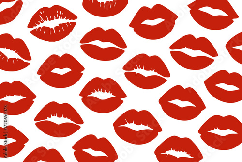 Red Lipstick Kiss Marks Pattern on Transparent Background Artistic Design