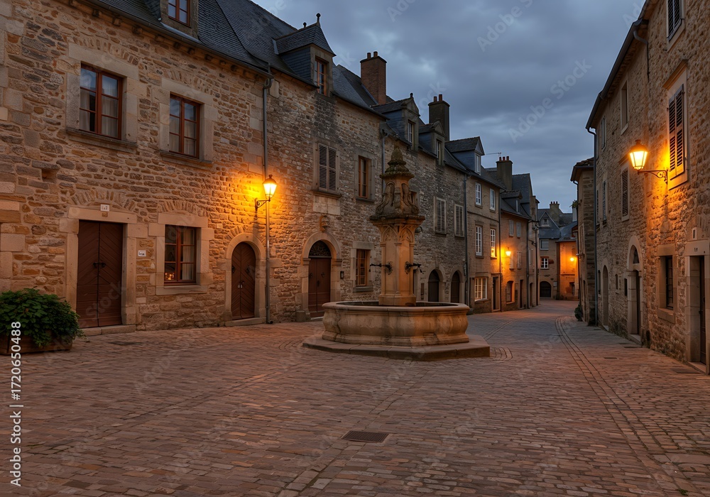 Fototapeta premium Old town street with fountain