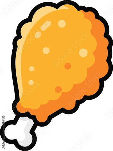 Crispy golden fried chicken leg drumstick appetizing fast food icon simple graphic element vector