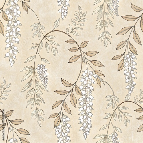 Seamless floral pattern with green leaves background