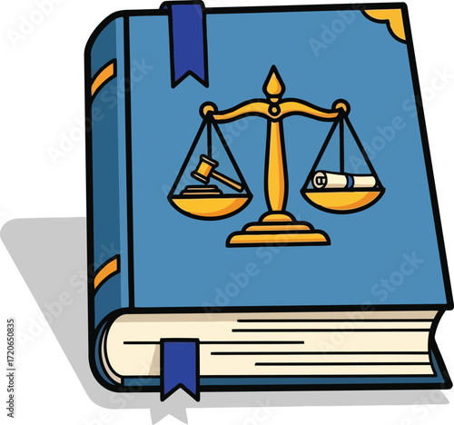 Law book scales of justice symbol legal authority and fairness concept illustration vector