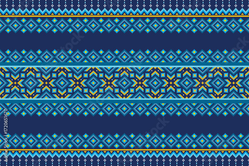 seamless geometric pattern. Cool-toned blue and yellow diamond shapes in layered rows.