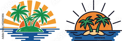 Tropical Island Sunset Illustrations