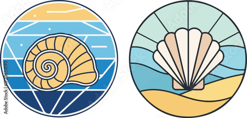 Seashell Illustrations With Ocean and Beach Themed Backgrounds