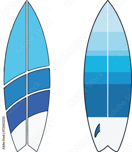 Two Surfboards with Blue Color Scheme