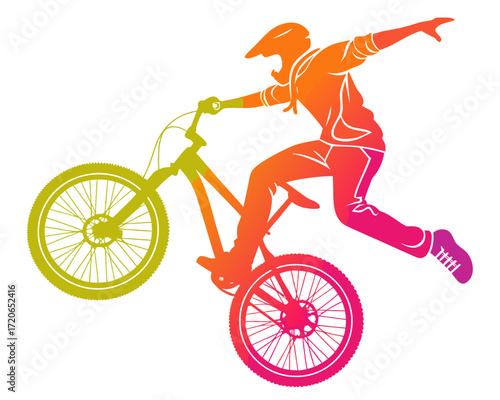Cyclist doing stunt silhouette vector isolated on white background