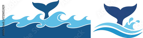 Whale Tail Above Ocean Wave Illustrations